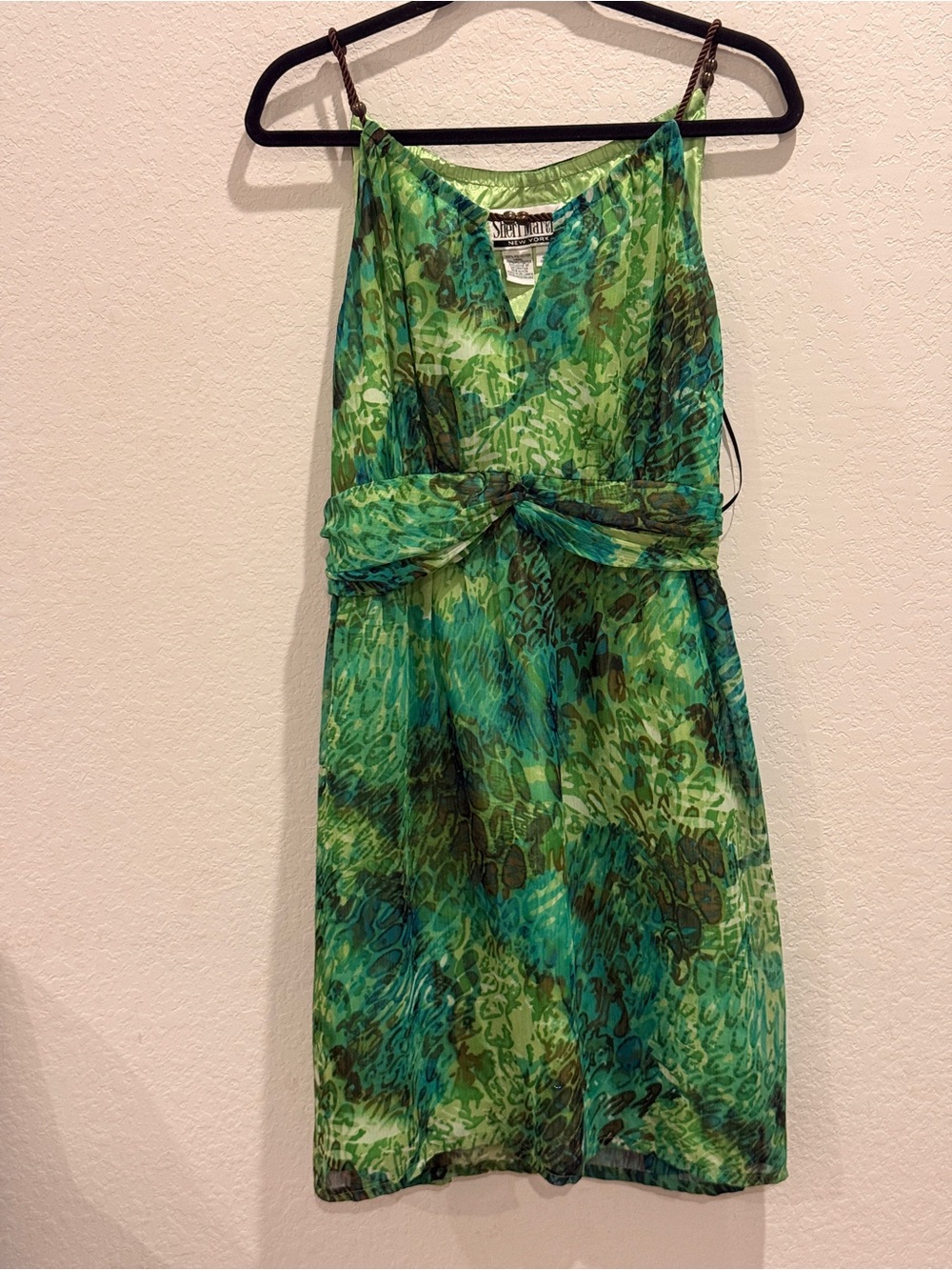 Sheri Matins Y2K Vintage Green Printed Sleeveless Summer Dress